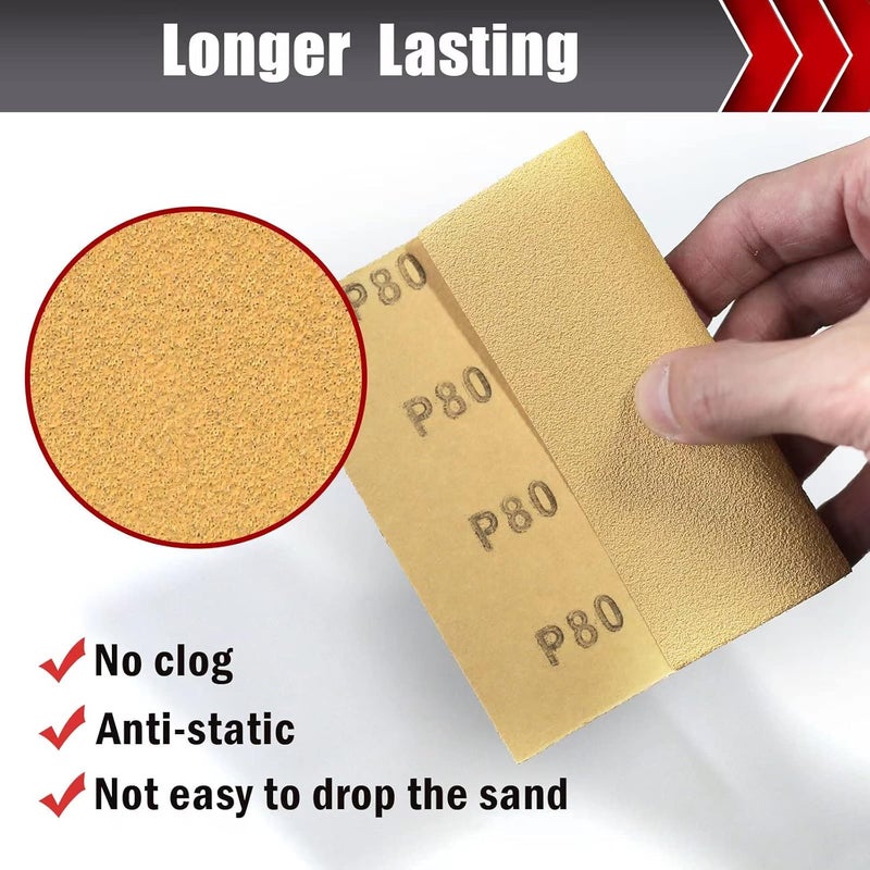 BOSHCRAFT 50 Pcs 1/4 Sheet Sandpaper, Premium Sand Paper 80/120/150/220/320/400 Grit Sandpaper Sheet Sand Paper Assortment for Wood Metal Automotive Palm Sanders 5.5" x 4.5" - Image 4